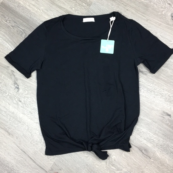 Green Envy Tops - Green Envy Tie Front Tee Black